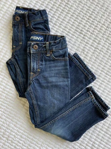 2 Pair PSNY Size 5 Straight Leg Adjustable Waist Heavy Denim Blue Jeans Boys - Picture 1 of 16