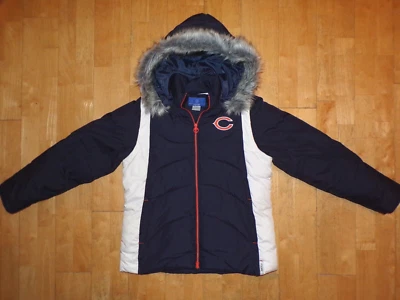 NFL CHICAGO BEARS Football Medium FULL ZIP Fur Hoodie Winter PUFFER Jacket Vest - Image 1 of 4