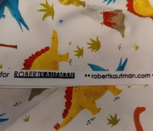2 yds~Robert Kaufman "Prehistoric Dinosaur Adventures" Multi Color on White - Picture 1 of 3