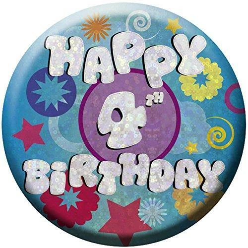 Happy 4th Birthday Small Badge Party Accessory Amscan Holog CINT996629 - Image 1 of 1