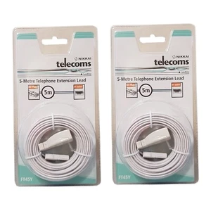 2 x Nikkai Telecoms 5 Meter Telephone Extension Cable BT Plug To BT Socket. - Picture 1 of 3