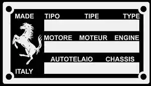 Ferrari Motore Motor Tipo Moteur TIPO Placa de datos Etiqueta Tipo Número de identificación con caballo - Imagen 1 de 2