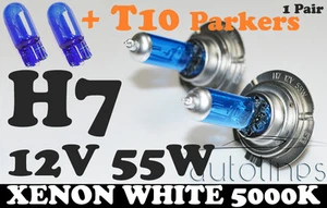 2x H7 12V 55W Xenon White 5000k Car Head Light Lamp Globes Bulbs + T10 Parkers - Picture 1 of 6