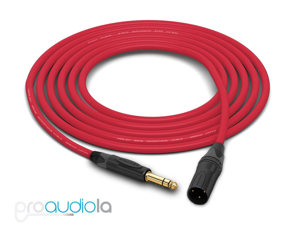 Cable Mogami 2549 | Neutrik Gold 1/4" TRS XLR-M | Rojo 15 pies | 15 pies | 15' Foto 1 de 1