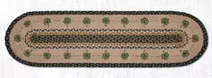 Braided Jute Hand Stenciled Oval Table Runner. Earth Rugs. SHAMROCK. 13" X 48" - Picture 1 of 1