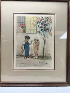 EMOTION Freche Kinder Druck Georges Redon Kinder Blumen Vintage 20 x 24 - Bild 1 von 12