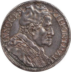 ITALY PAPAL STATES POPE INNOCENT XII 1692 1/2 PIASTRA COIN PCGS "AU DET." RARE - Picture 1 of 5