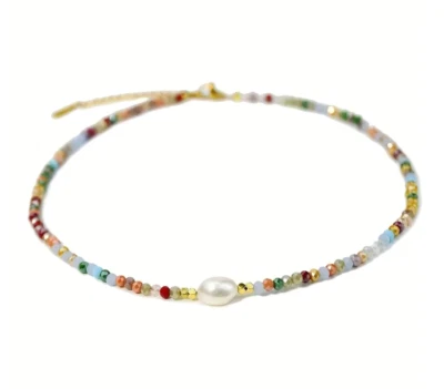 Colar de joias da moda feminina pérola de água doce e contas de cristal coloridas de vidro - Imagem 1 de 4