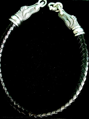 Barry Kieselstein Cord 925 Silver Alligator Head Braided Leather Choker Necklace - Image 1 of 4