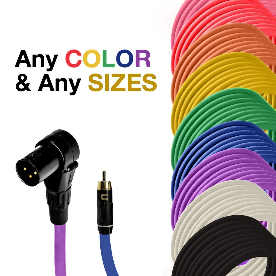 Right Angle 3-Pin XLR Male - RCA Unbalanced Mono Cable Custom Length, Color Cord - Image 1 of 4