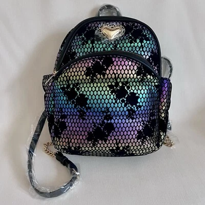 Betsey Johnson Flocked Puffy Multicolor Black Floral Net Backpack BJ32605M NWT - Image 1 of 4