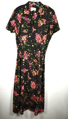 Vestido Miss Dorby Mujer Negro Estampado Floral Manga Corta Botón Frontal Línea A 16 Foto 1 de 4