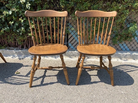 2 Chairs vintage Colonial Style High Back Chairs windsor Brace Back Farmhouse Cover