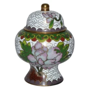 Caja de baratijas vintage esmaltada floral metal con tapa tarro miniatura asiático - Imagen 1 de 9