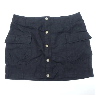 Antigua minifalda azul marino para mujer 12 negros de lino con botones bolsillos delanteros de carga ajuste clásico Foto 1 de 4