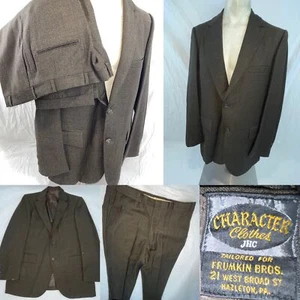 VTG 60 70S MENS 40 BROWN GOLD BLACK JACKET CUFFED PANTS SUIT - Picture 1 of 17