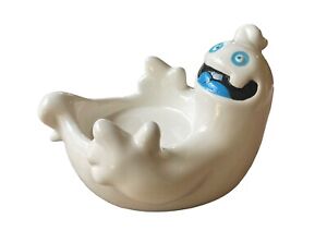 Ceramic Smiling Ghost Pillar Candle or Candy Holder Halloween Blue Eyes Tongue