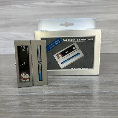 Vintage Taz Looney Tunes Warner Bros 1999 Taz Clock & Sand Timer Metal Gift  - Image 1 of 4