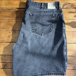Vintage Lee Dad Shorts Mens Size 40x8 Faded Black Denim 90s Wide Leg Jorts - Picture 1 of 9