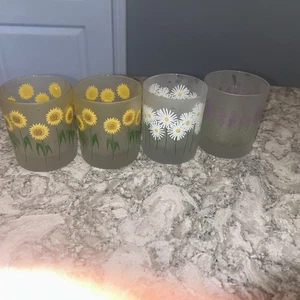 4 mattierte Whiskygläser Blumen Made in France Aufkleber fehlen - Bild 1 von 5