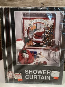 1980’s Vintage Santa’s Bath Vinyl Shower Curtain Christmas Saturday Knight Inc - Bild 1 von 6