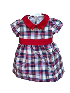 Vestido Florence Eiseman Rojo a Cuadros Cuello 12 Meses Nuevo con Etiquetas Cinta Lazo Cintura Corbata Tafetán - Imagen 1 de 6