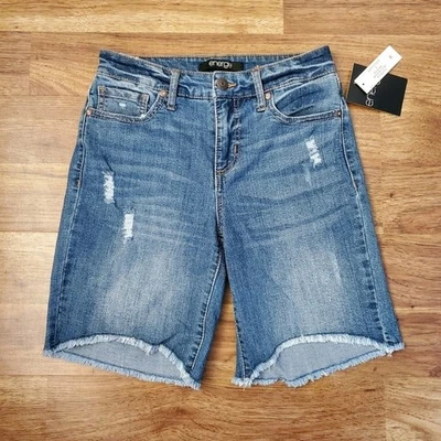 NEW energie Jean Shorts Junior's Size 3 Bermuda Mid Rise Distressed - Image 1 of 4