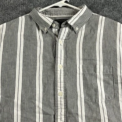 Banana Republic Shirt Mens Large White Black Striped Linen Cotton Short Sleeve - Image 1 of 4