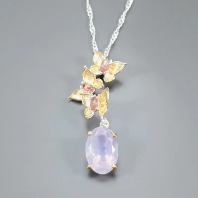 Handmade 8 ct+ Natural Lavender Quartz Necklace 925 Sterling Silver 18"/N27551 - Image 1 of 4
