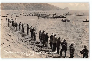 RPPC "Casters Line Up" KLAMATH RIVER MOUTH, CA Fishermen Vintage Photo Postcard - Picture 1 of 2