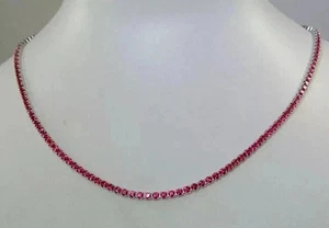25Ct Rd Lab Created Ruby Women's Tennis Necklace 14K White Gold Plated 18" - Picture 1 of 3