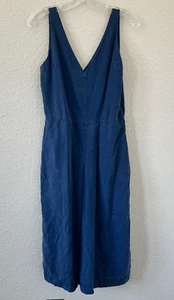 Gap Blue V-Neck Wide Leg Sleeveless Jumpsuit Womens 4 Cotton Linen Blend - Picture 1 of 8