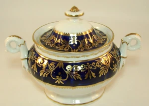 Antique Pattern 724 Blue & White Gilded Lidded Sucrier Or Sugar Bowl Mid C19th - Picture 1 of 12