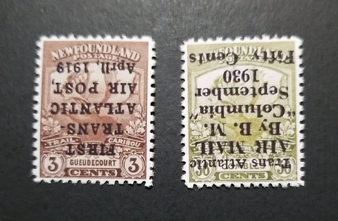 Canada Stamps Early Newfoundland Air Mail Air Post Invert Error Replica Set of 2 Cover