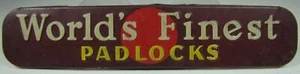 WORLD'S FINEST PADLOCKS OLD NAMEPLATE EMBOSSED SIGN MASTERLOCK ADVERTISING LOCK - Picture 1 of 12