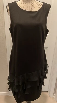 A CONNECTED Women’s Sz 12 Black Sheath Dress Ruffled Bottom Sleeveless NWOT - Image 1 of 4
