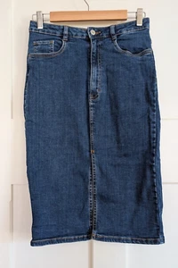 Zara Trafaluc Denim Skirt Midi Front Split Size M - Picture 1 of 6