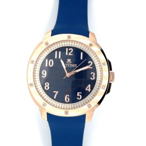 IceTime 42mm Men's Rose Gold Steel Watch Iced 0.10ct Diamonds Blue Dial AB102-01 - Picture 1 of 6