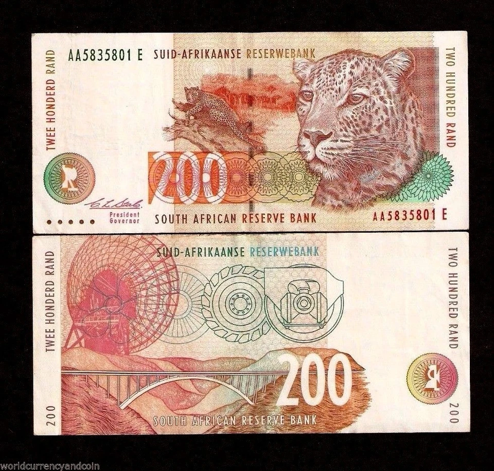 SOUTH AFRICA 200 RAND P127A 1994 AA LEOPARD DISH ANTENA WORLD CURRENCY RARE NOTE - Image 1 of 1