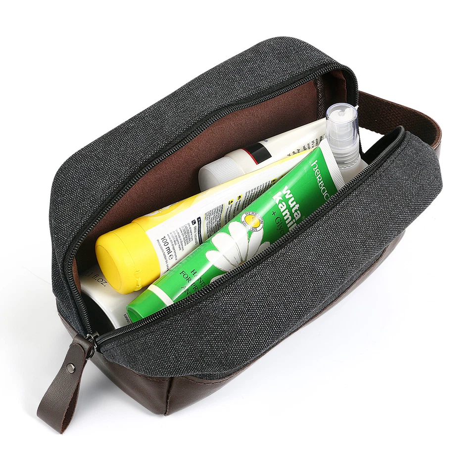 Bolsa de viaje de lona con cremallera maquillaje cosmético afeitado estuche organizador doble Foto 1 de 1