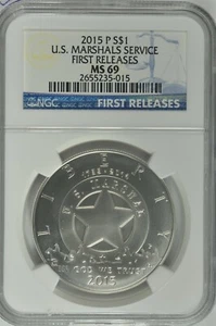 2015 P MARSHAL SILVER DOLLAR $1 NGC MS69 FIRST RELEASES - Picture 1 of 5