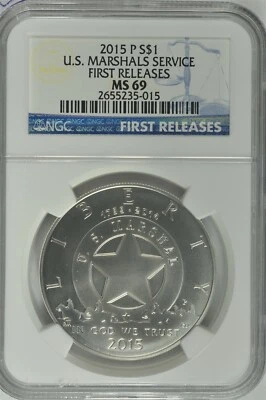 2015 P MARSHAL SILVER DOLLAR $1 NGC MS69 FIRST RELEASES - Image 1 of 4