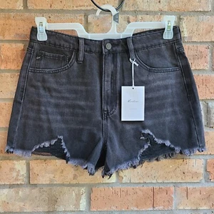 KanCan hoch geschnittene Distressed Shorts für Damen in Schwarz ausgefranster Saum Größe W 9/28 - Bild 1 von 15
