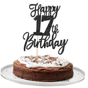 1 PCS Happy 17th Birthday Cake Topper Glitter Cheers to 17 Years Birthday Cake - Picture 1 of 8