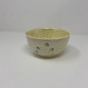 Belleek Pottery Shamrock Clover BasketWeave Cereal Bowl Ireland 6th Green Mark - Picture 1 of 6