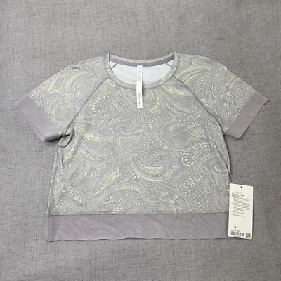 Camisa de manga corta Lululemon a rayas con zancada para mujer 8 Spirit gris cachemira malla Foto 1 de 4