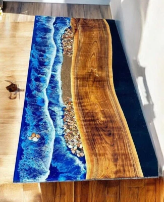 Epoxy Resin Dining Table Top, Ocean Waves Coffee Table, Epoxy Countertop Decor - Image 1 of 4
