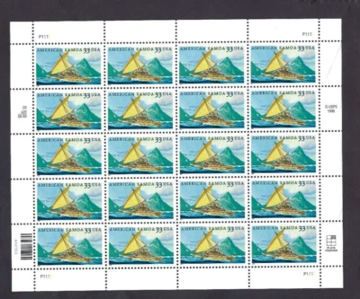 US Scott# 3389 2000 33c Pane of 20 American Samoa P1111 UR MNH VF - Image 1 of 2