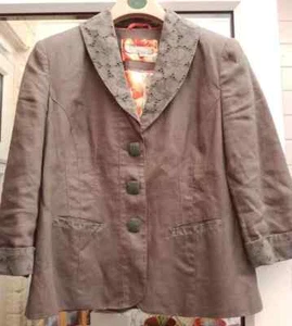 Womens floral patterned lined linen brown jacket by Per Una size 10,detailed - Picture 1 of 6