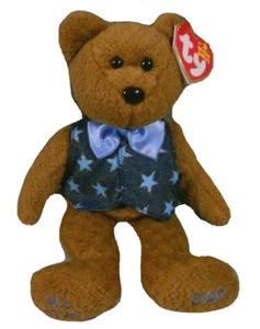 Ty Original Beanie Baby All Star Dad Marrón Peluche Oso Azul Chaleco Moño Corbata Retirado - Imagen 1 de 11